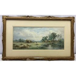 Henry John Kinnaird (British 1861-1929): 'A Sussex Cornfield' and 'A Sussex Hayfield', pair watercolours signed and titled 24cm x 55cm (2)