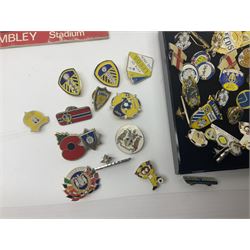 Leeds United football club - football association challenge cup competition final Saturday 11th April 1970 Chelsea vs Leeds United at Wembley programme, football association charity shield Saturday 10th August 1974 Leeds United vs Liverpool programme, various supporters pin badges, scarf for the league 1 playoff final Wembley stadium 25th May 2008, Danbury Mint 'Great Moments in the History of Leeds United' leather bound collectors edition, various used home game tickets etc