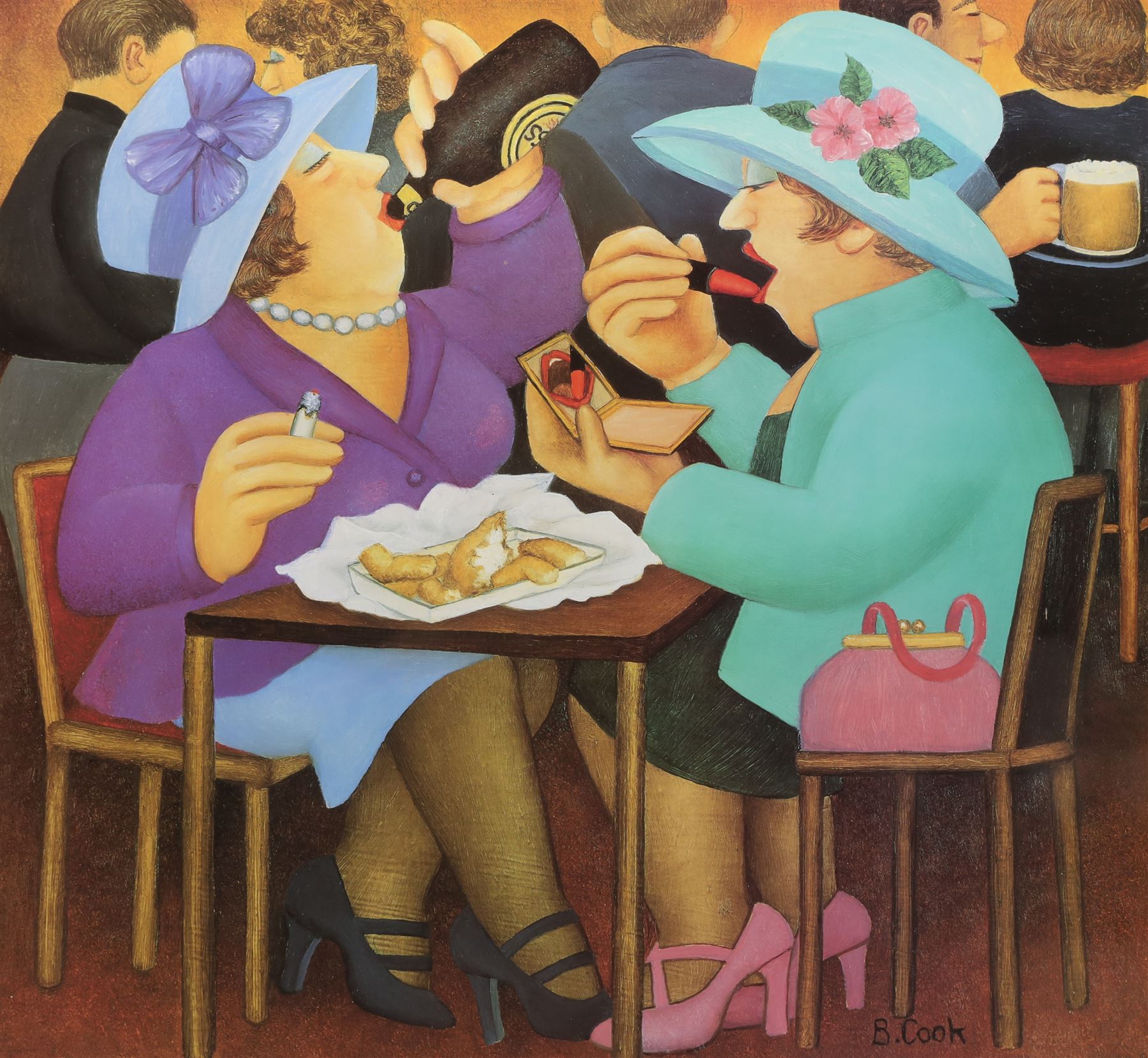 Beryl Cook (British 1926-2008): 'Ladies Who Lunch', limited edition coloured lithograph signed and numbered 523/650 in pencil, titled on COA verso 40cm x 43cm