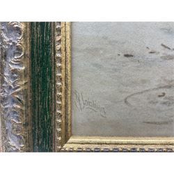 Robert Jobling (Staithes Group 1841-1923): Fisherfolk on the Beach at Cullercoats, watercolour signed 25cm x 36cm