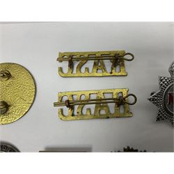 Two Services Rendered badges Nos.B23060 and B201341; two MSO BAOR (Mixed Services Organisation British Army of the Rhine) badges; small quantity of shoulder titles, lapel/sweetheart brooches, buttons and non-military related items