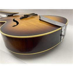 1958 Hofner Senator acoustic guitar with two-tone finish and Hofner label bearing serial no.5315, L104cm overall; in soft carrying case.