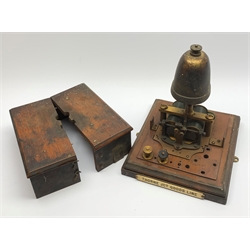  Railway signal box walnut cased block bell, unmarked but probably LNER, bears bone plaque 'Thorne Jct Goods Line', W26cm H29cm  