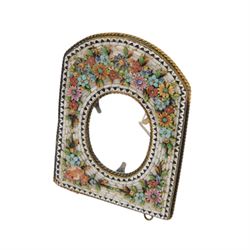 Four micro mosaic picture frames, decorated with flowers, largest H13cm  