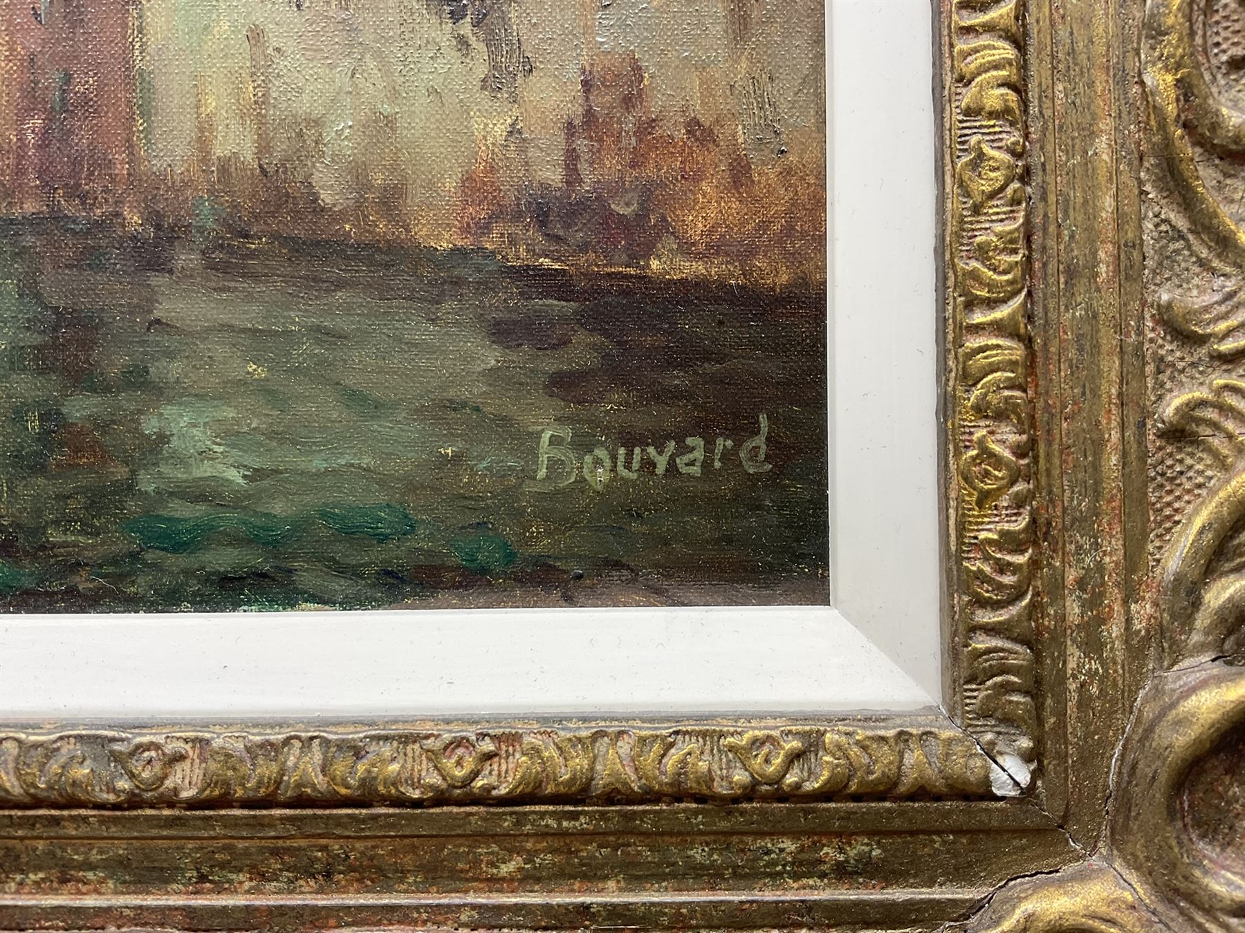 Antoine Bouvard Snr. (French 1870-1956): 'Gondoliers of Venice', oil on canvas signed 25.5cm x 34cm 
Provenance: with James Starkey Fine Art, Beverley, label verso