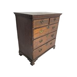 George III oak and mahogany banded chest, fitted with two short and three long drawers, on ogee bracket feet
