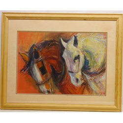  Study of Shire Horses, mixed media signed by Jemima Jane 'Mima' Urquhart (British 1948-) 40cm x 58cm  