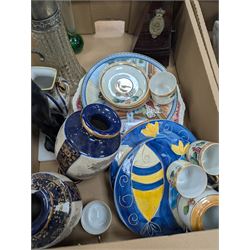 Three Chinese blue and white vases, R. Cocks metronome, glass claret jug and a collection of other ceramics and glass ware