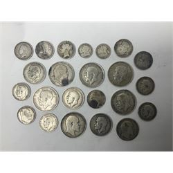 Approximately 195 grams of Great British pre-1920 silver coins, comprising half crowns, florins, shillings and sixpences, including Edward VII 1902 standing Britannia florin 