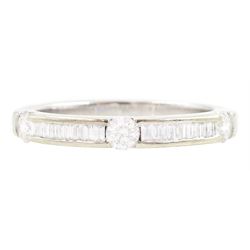18ct white gold diamond half eternity ring, three round brilliant cut diamonds spaced by c...