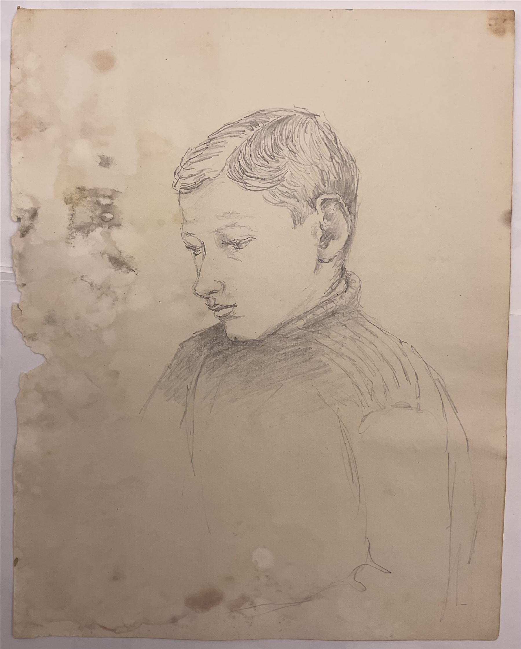 Attrib. Harold Knight (Staithes Group 1874-1961): 'Maggie Ward Verrill' 'Mrs Hannah Ward' et al., six pencil sketches unsigned some titled 26cm x 20cm (6) (unframed) 
Provenance: Hannah Ward was the vendor's great great grandmother and Margaret Verrill, Hannah's daughter. The Ward/Verrill families who lived in Gun Gutter and Church Street Staithes, had connections with Harold Knight. Hannah who owned three or four cobles and several properties in Staithes probably features in several of Knight's paintings.