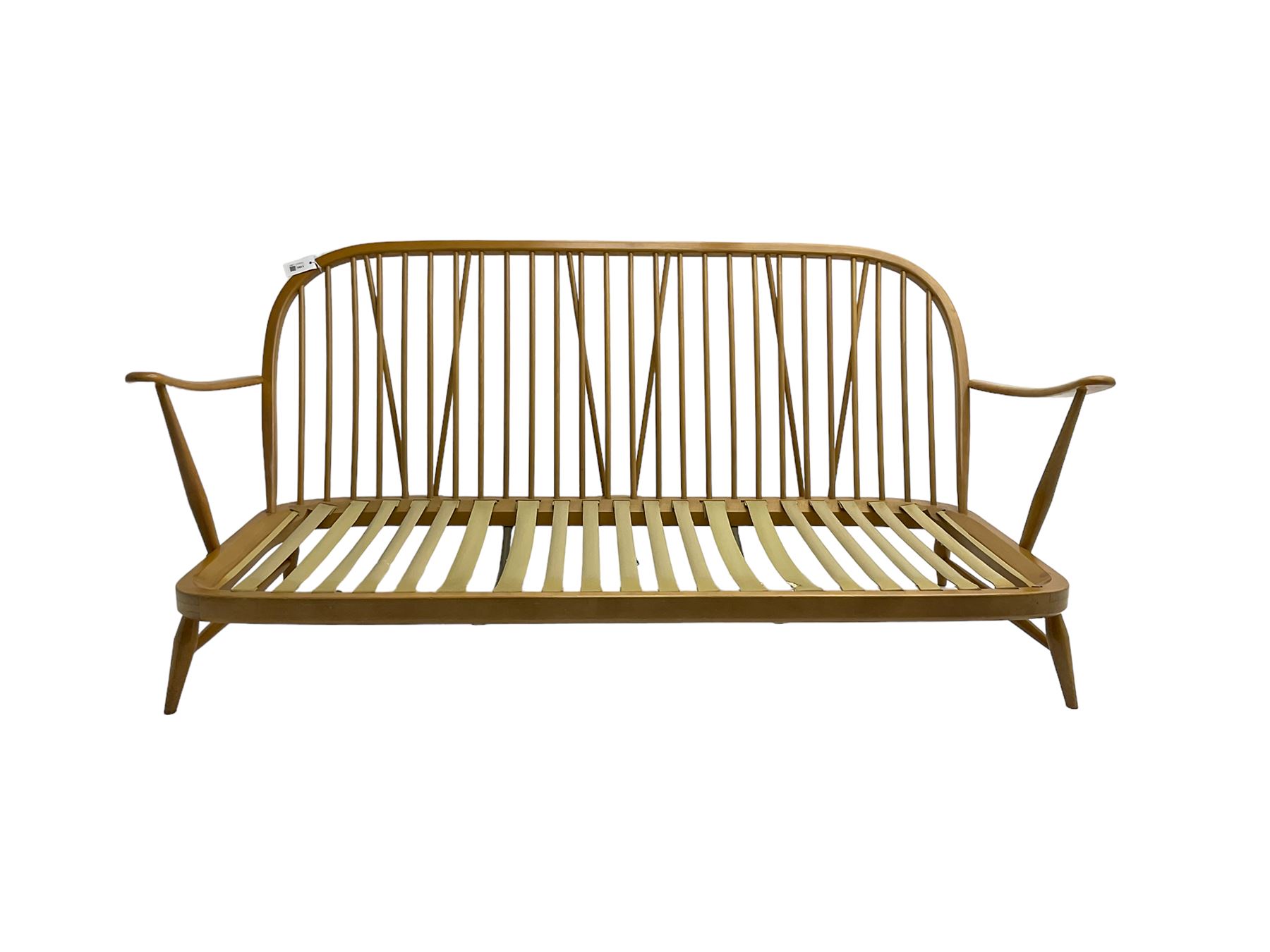 Ercol - 'Windsor' three seat settee (W175cm, H77cm); and pair ercol 'Windsor' easy armchairs (W70cm, H77cm), (no cushions, frames only)
