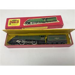 Hornby Dublo - 2-rail Class A4 4-6-2 locomotive 'Golden Fleece' No.60030 with tender; boxed with instruction leaflet; and Deltic Type Diesel Co-Co locomotive 'Crepello' No.D9012; boxed (2)