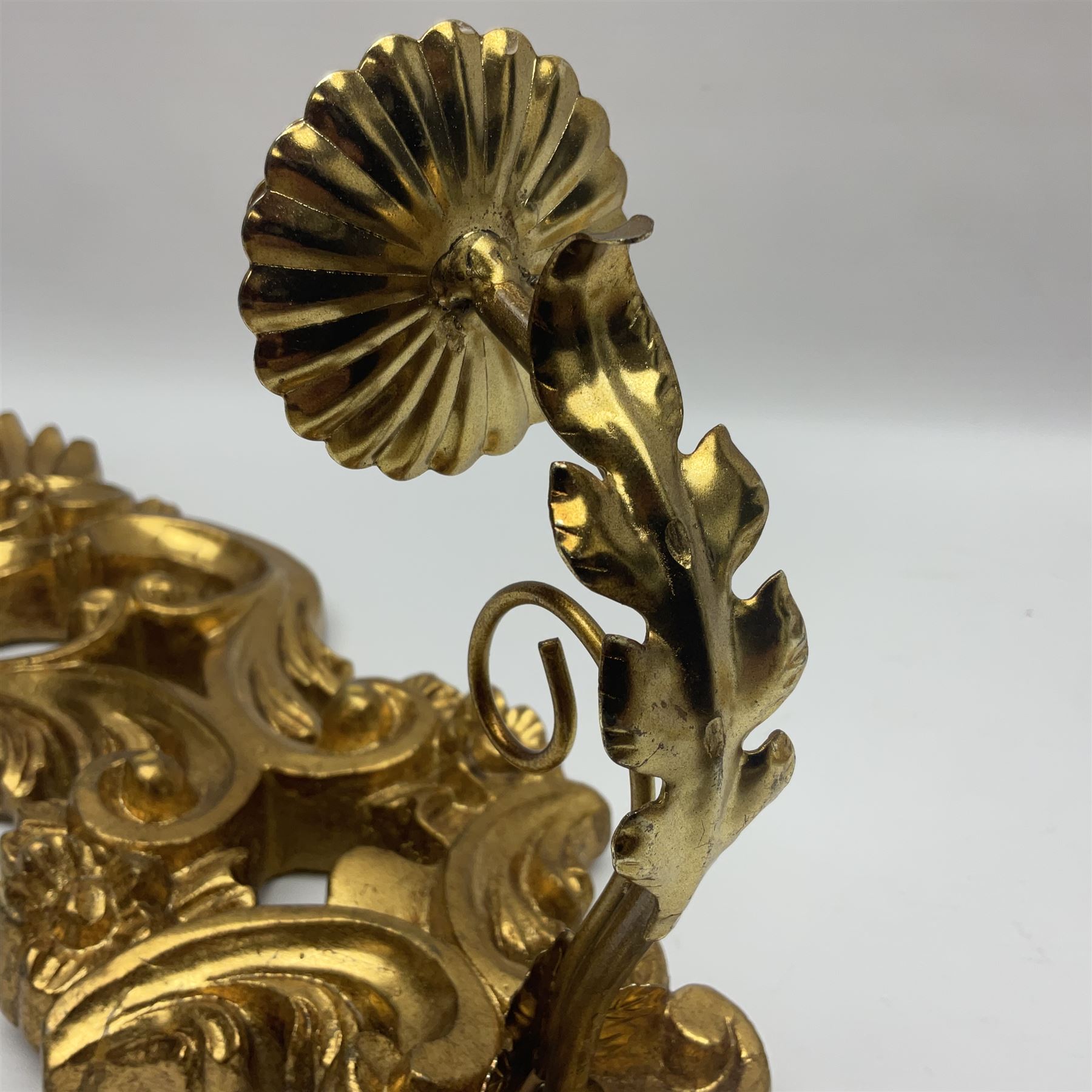Pair of gilt wood single branch wall sconces, H40cm