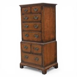 Titchmarsh & Goodwin - Georgian design small oak cabinet in the form of a tallboy, false drawers with cupboard top, over two long drawers raised on bracket feet 
