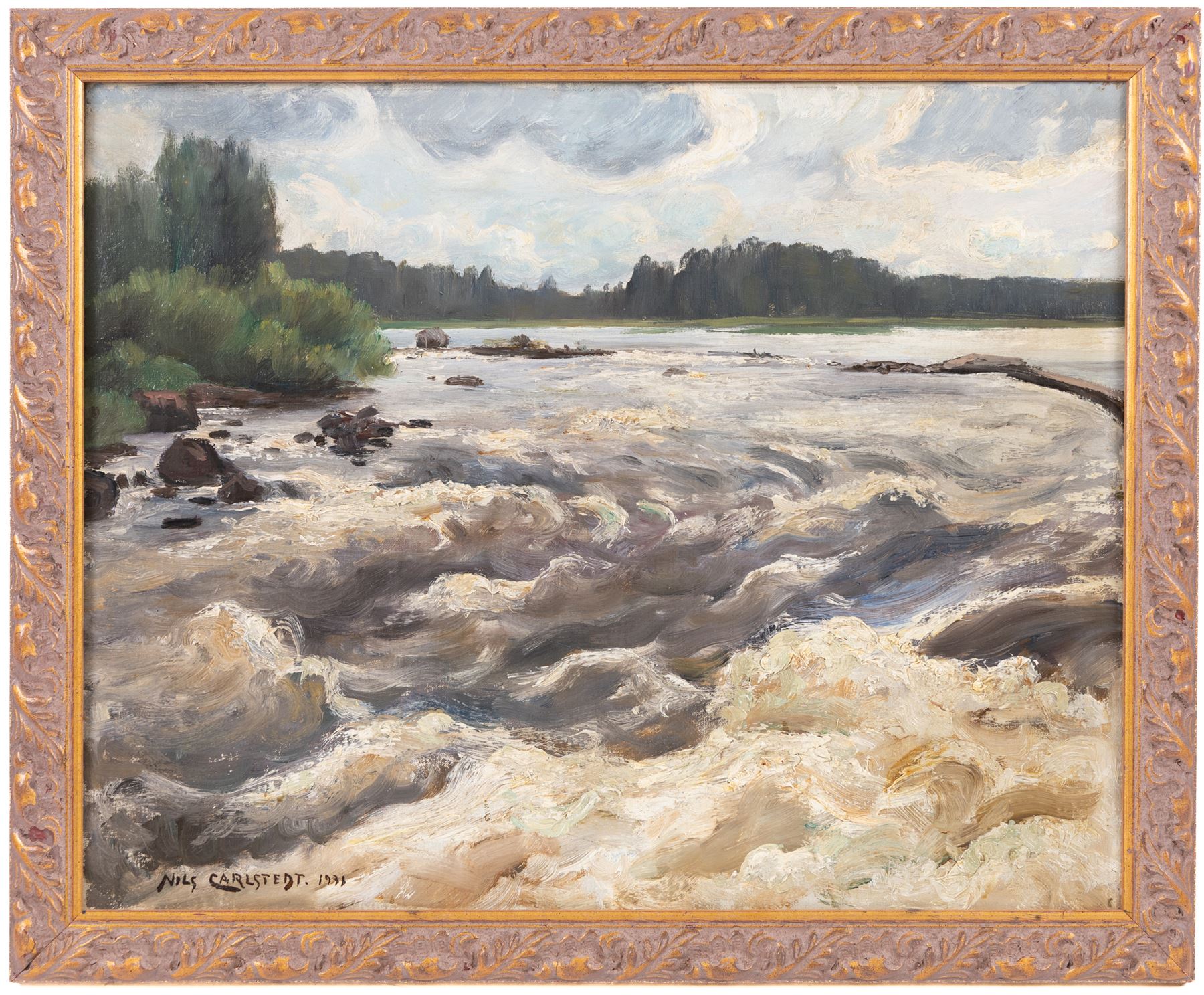Nils Carlstedt (Swedish 1898-1980): Dalalven River - Sweden, oil on canvas signed and dated 1931, 33cm x 42cm 