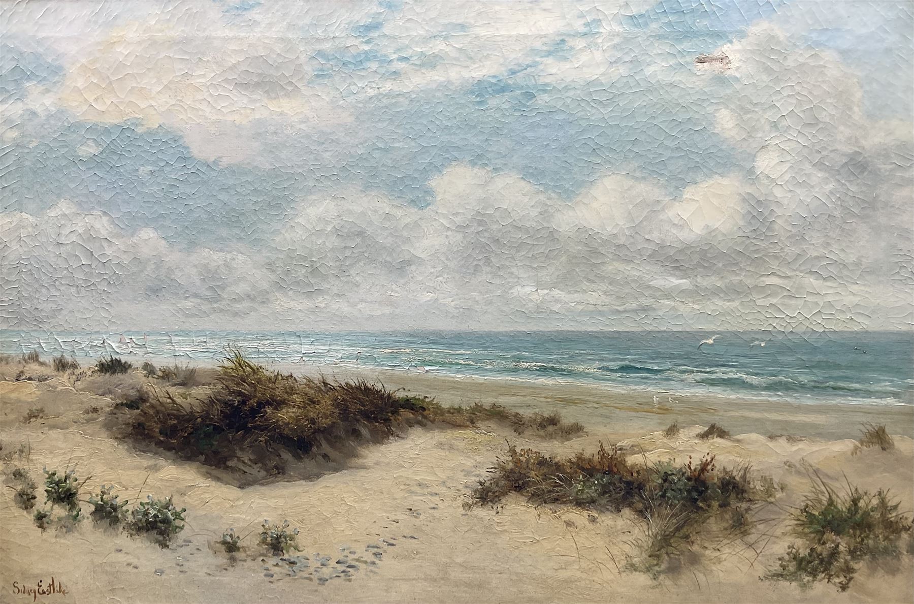 Sidney Eastlake (British 19th/20th century): 'Sand Dunes and Breakers', oil on canvas signed, titled on label verso 60cm x 90cm 
Provenance: with Stacy-Marks Ltd, label verso