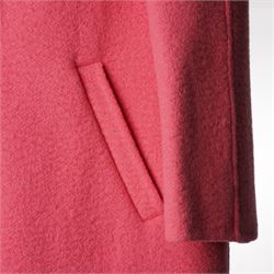 Prada - wool single-breasted camel coat with bright pink outer, with detachable mink fur collar, three-quarter length sleeves, cloth-covered and gold-tone hardware button front fastening, with side slip pockets, size 44, unused