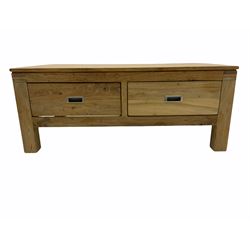 Hardwood rectangular coffee table, two drawers opening either end