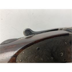 Smith Midgley Bradford 12-bore side-by-side double barrel side-lock ejector shotgun with 71cm barrels, engraved action with patented top lever, ivy leaf fences and top safety, walnut stock with chequered grip and fore-end, serial no.62409 to barrels and 1481 to action, L115cm overall SHOTGUN CERTIFICATE REQUIRED