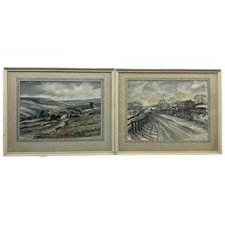 Jane Pearson (Yorkshire 20th century): 'Swaledale' 'Winer in Swaledale' and North Bar Beverley', three ink and watercolours together with a hand finished print of Knaresborough by the same hand max 34cm x 47cm (4)