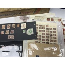 Great British and World stamps, including Queen Victoria and later loose stamps on pieces, various penny lilacs, bantams, King George V seahorses etc, in one box
