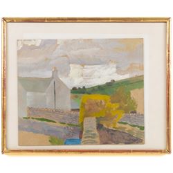 Sir Norman Robert Reid (British 1915-2007): View of a Cottage and Landscape, oil on board unsigned, inscribed verso 26cm x 31cm
Provenance: from the Estate of the Late Mrs Eugene Rosenberg