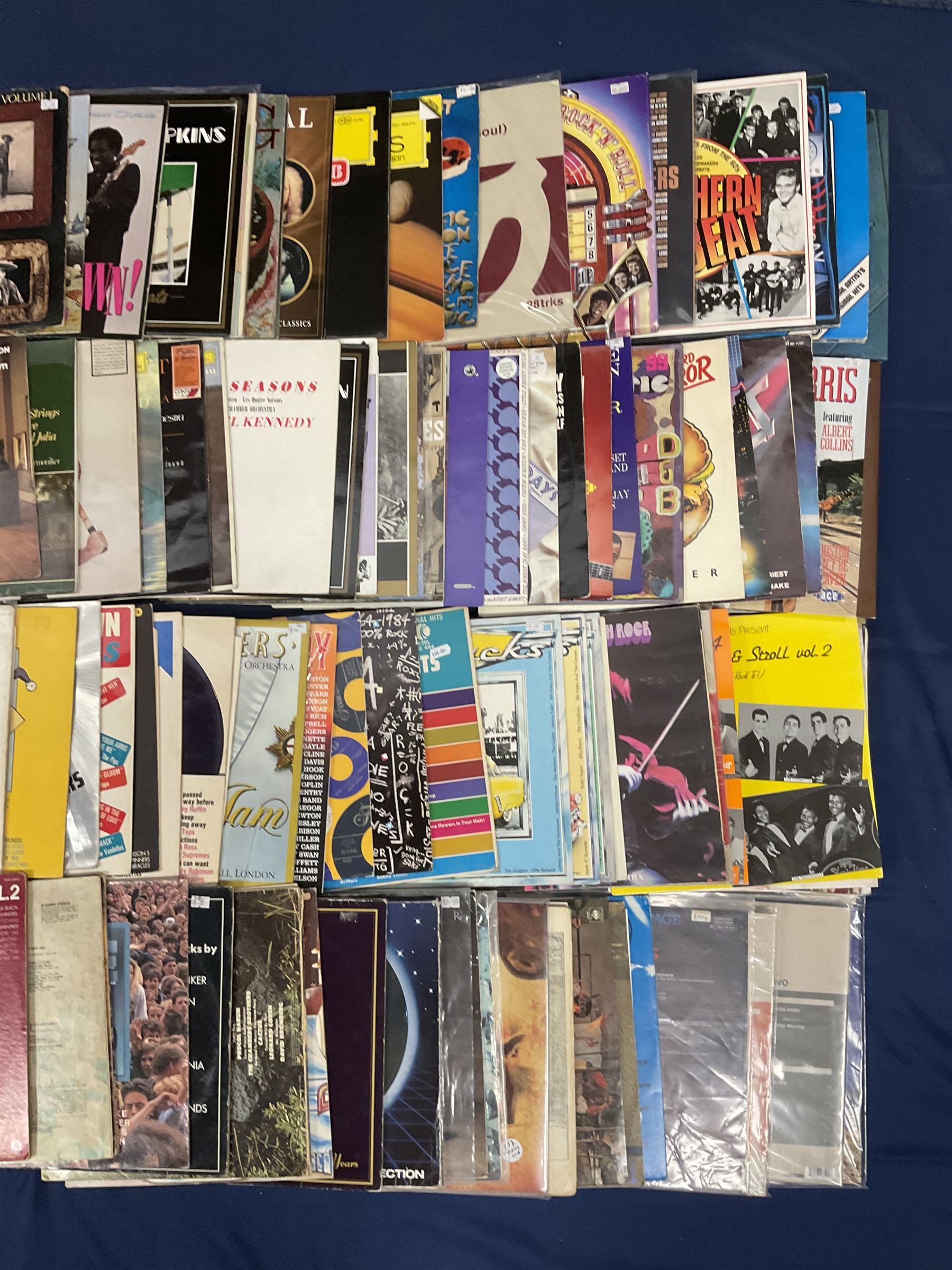 Quantity of vinyl records including Country music compilations, Peppermint Harris 'Houston Can't Be Heaven', Axe Attack 'Vol II', various other compilation albums and other music, approximately 100, in one box