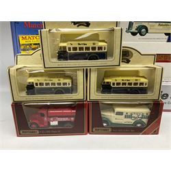 Matchbox - 1929 Scammell 100 ton truck with GER 2-4-0 locomotive; 1936 Leyland Cub Fire-Engine; five Models of Yesteryear; six Dinky Collection vehicles; and Matchbox reference book; together with three Atlas Eddie Stobart vehicles; and three Lledo promotional models; all boxed 