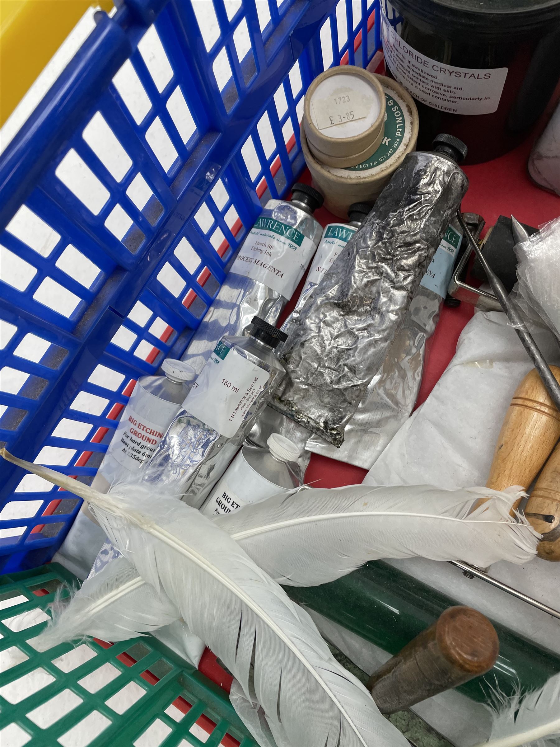 Tofko 'Norup Maxi' etching press, bench and accessories including: etching ink, rollers, varnish, etching ground etc. (bed size approx. 60cm x 41cm)