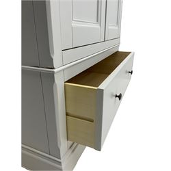 Willis Gambier white painted double wardrobe, with drawer to base