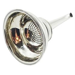Silver wine funnel, probably George III, of plain typical form with shaped tang, hallmarks worn and indistinct possibly William Sumner, London, L11.5cm, approximate weight 1.52 ozt (47.5 grams)