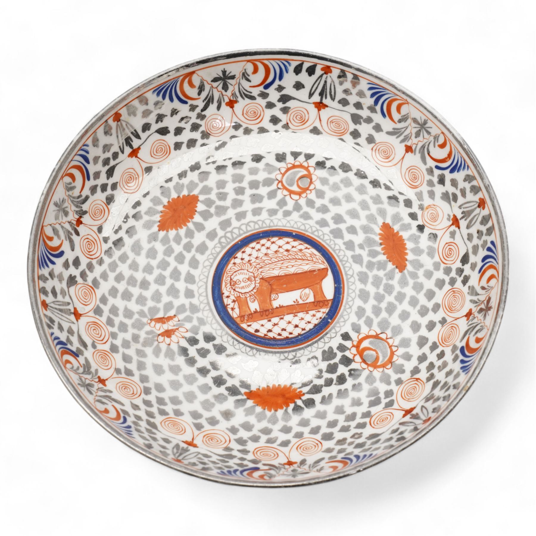 Two porcelain trios by James Bell, Glasgow, each painted with panels of Scottish landscapes, within gilt borders on pink ground, Newhall bute shape teacup, decorated in the Mother and Child pattern, Thomas Wolfe silver lustre teapot and circular dish, together with a Derby cup and saucer 