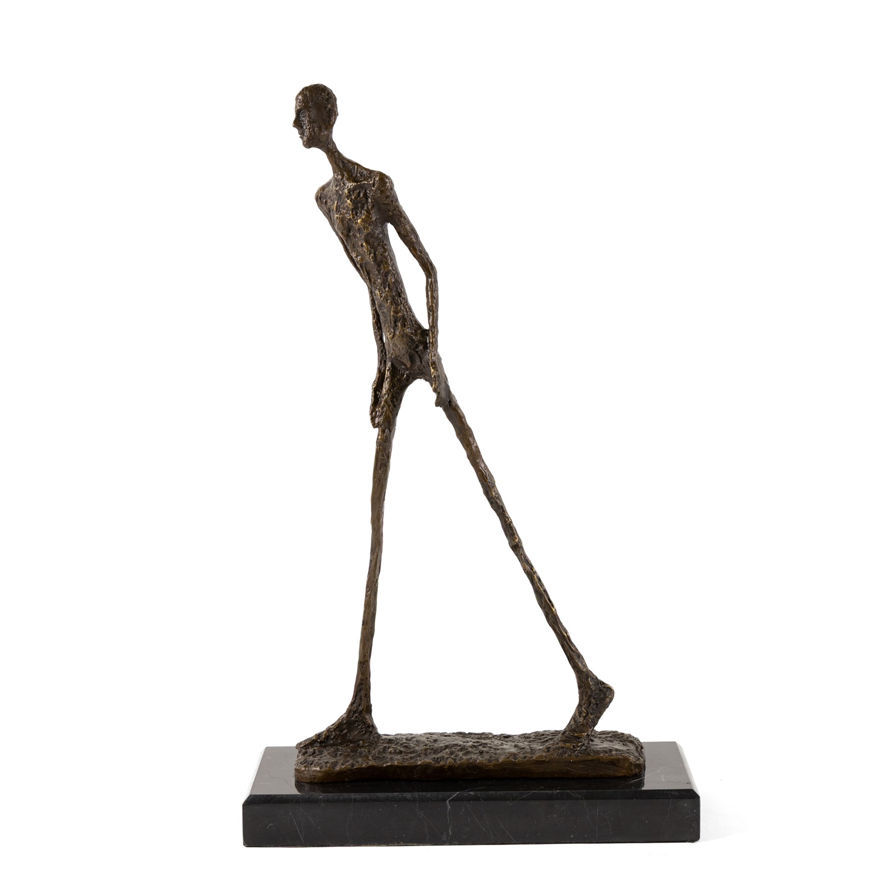 After Giacometti - Bronze abstract figure Walking Man, upon a rectangular marble base, H45cm