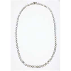  18ct white gold graduating round brilliant cut diamond line necklace of approx 19 carats, stamped 750  