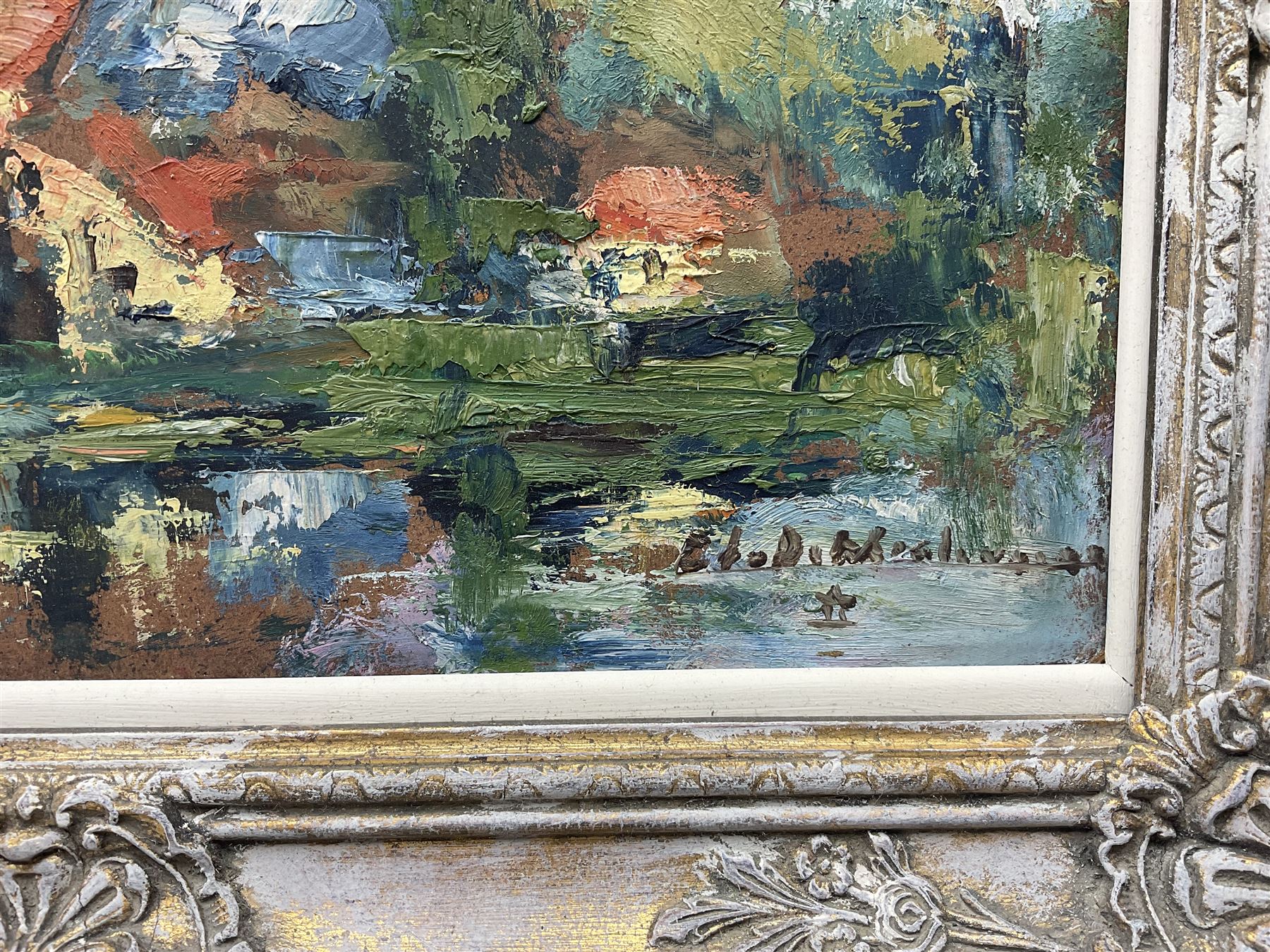 Edmond de Meulenaere (Belgian 1884-1963): House on a Lakeside, oil on board signed 27cm x 38cm 