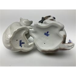 Five Lladro figures, comprising Cat and Mouse no. 5236, That Tickles no. 5888, Gentle Surprise no. 6210, Little Hunter no. 6212 and Resting Polar Bear no. 1208, largest H12cm