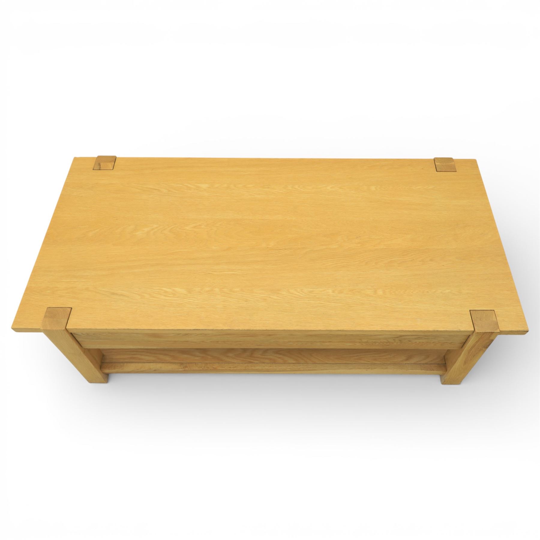 Contemporary light oak coffee table, rectangular with single draw beneath