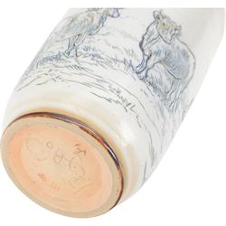 Doulton Lambeth sgraffito vase decorated by Hannah Barlow, decorated with a cattle and horses, with impressed marks beneath, H23cm