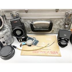 Zenza Bronica S2A medium format camera body, with Zenza Bronica Zenzanon MC '1:2.4 f-80mm' lens, together with Nippon Kogaku Nikkor-P '1:4 f-200mm' lens, Nikkor D.C '1:4 f-40mm' lens, two film backs and other camera equipment, housed in a hard flight case