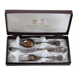 Silver dessert spoon, silver souvenir spoon, silver handled fish knife and two silver napkin rings, together with a collection of silver plated cutlery