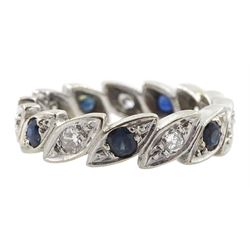 18ct white gold diamond and sapphire full eternity ring, each stone in a marquise shaped setting