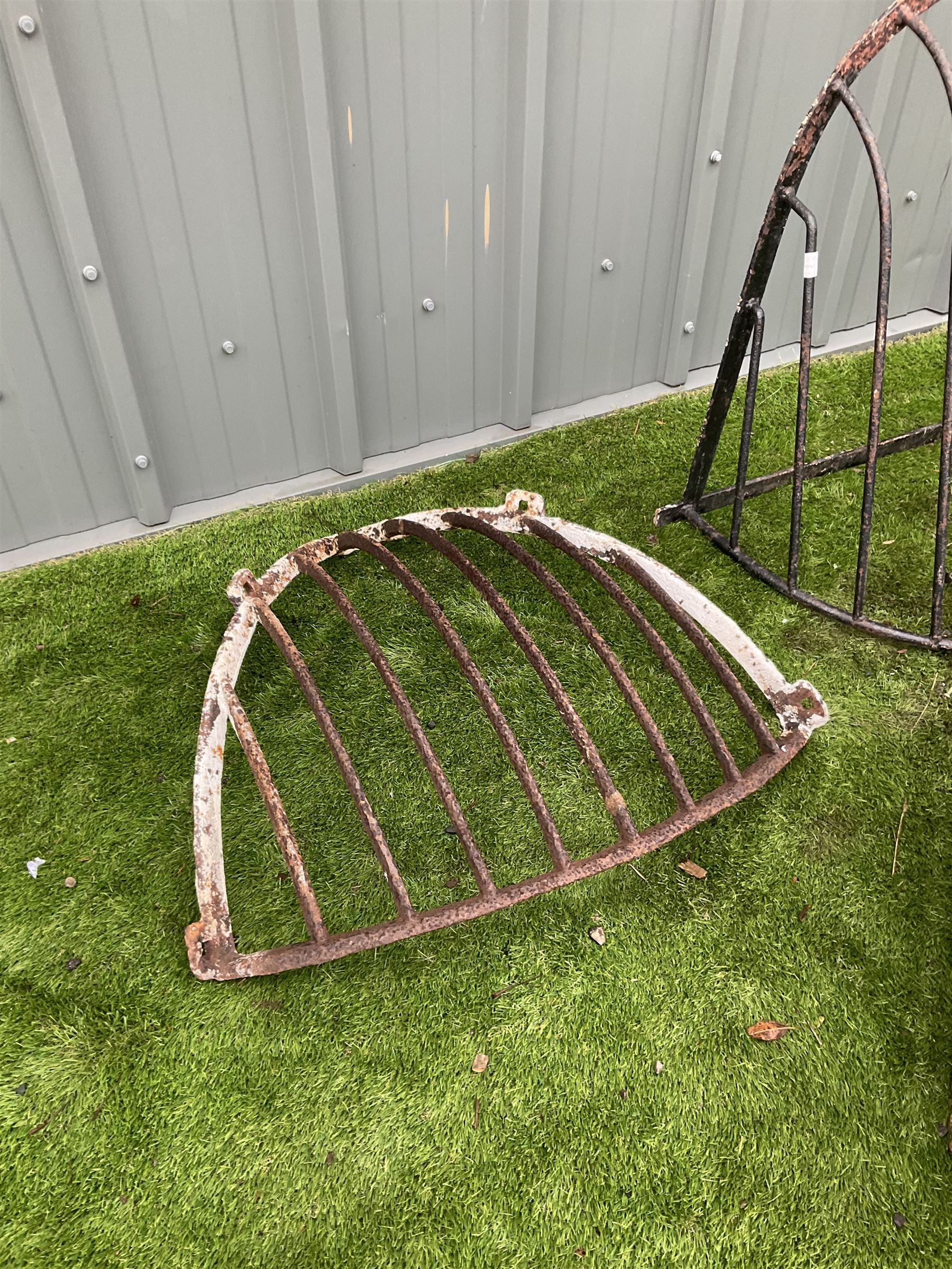 Pair of hay racks and triangular shape cast iron planter - THIS LOT IS TO BE COLLECTED BY APPOINTMENT FROM DUGGLEBY STORAGE, GREAT HILL, EASTFIELD, SCARBOROUGH, YO11 3TX