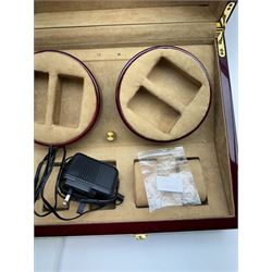 Electronic watch winder for three watches, in laminated mahogany finish, H24cm, W54cm