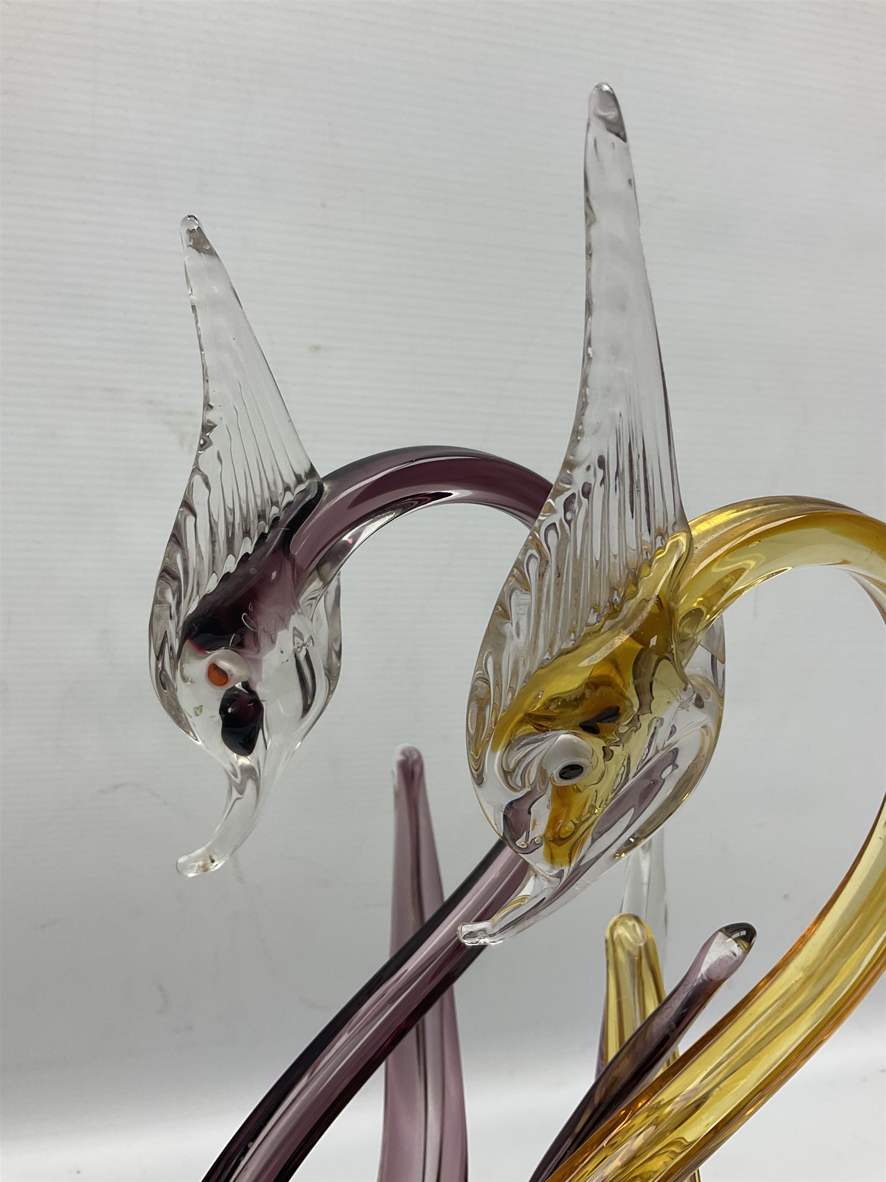 Pair of Murano Icet glass birds, H37.5cm