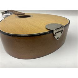 French mandolin with segmented lute back and mother-of-pearl inlaid spruce top; bears label for 'Jerome Thibouville-Lamy & Cie Paris L60cm; and another unmarked flat-back mandolin; both for completion (2)