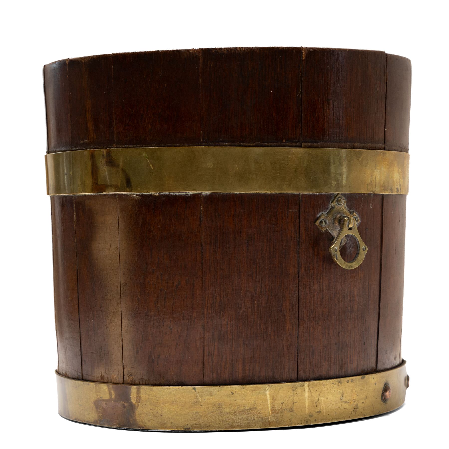 19th century Coopered brass bound planter of circular form, D27cm