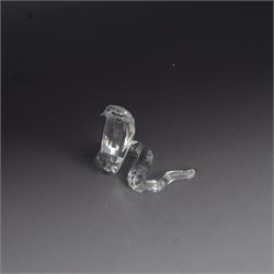 Three Swarovski figures, comprising Giraffe, Cobra and Budgies, all with original boxes  