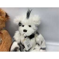 Four Charlie Bears, comprising Geoffrey CB131384, and Hawkins CB202024A, both designed by Isabelle Lee, and Tia CB161507O, and Chequers CB161525O, both designed by Heather Lyell, all with tags 