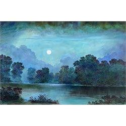 Bruce Kendall (British Contemporary): 'The Swale - Moonlight', oil on canvas board signed, titled verso 50cm x 75cm
